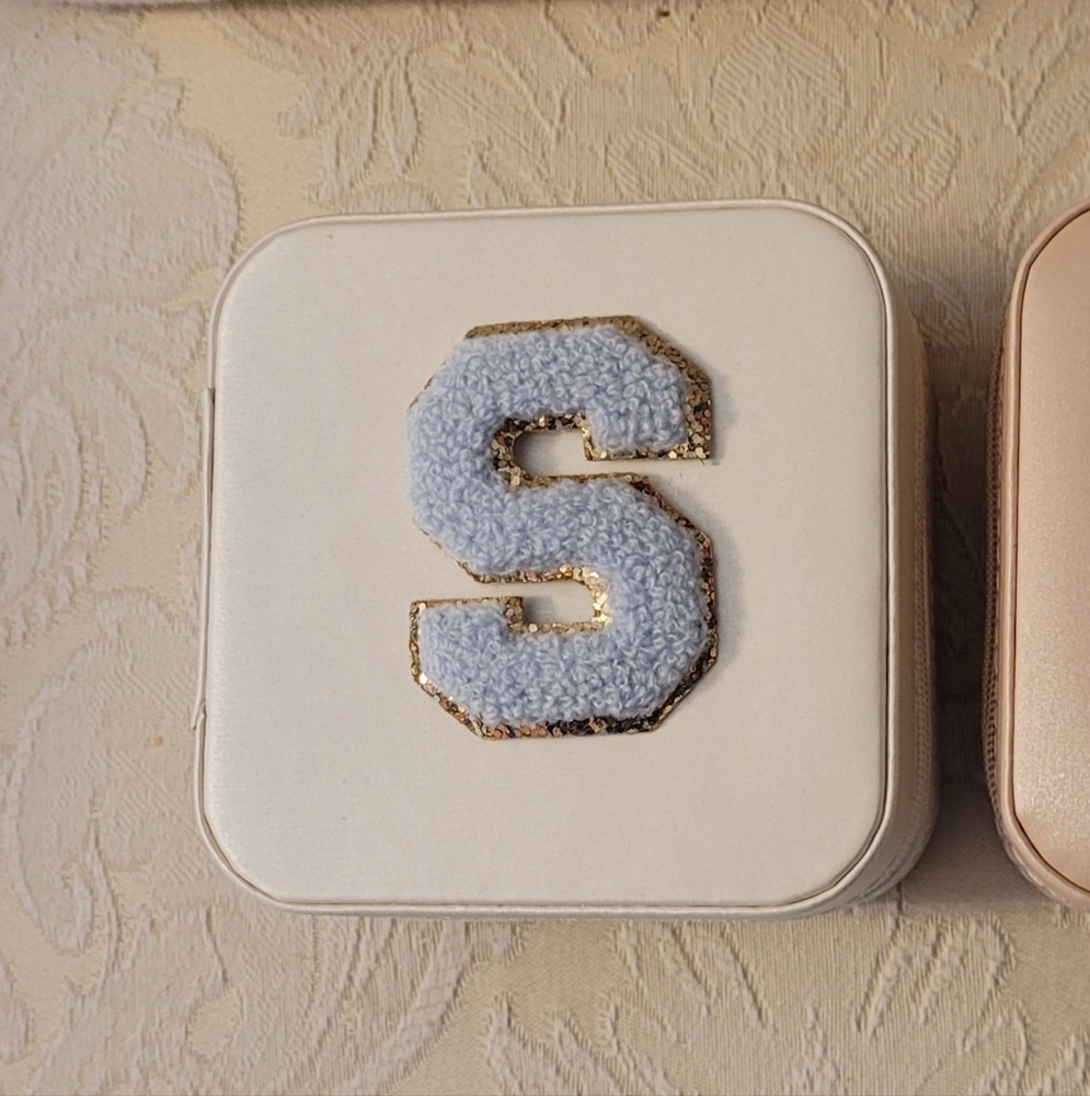 NEW Blue " S " CHENILLE LETTER PATCH. SELF ADHESIVE